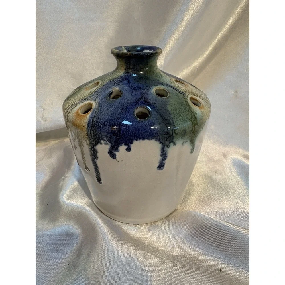 Signed Pottery Flower Frog Vase North Carolina Holly Hill dated